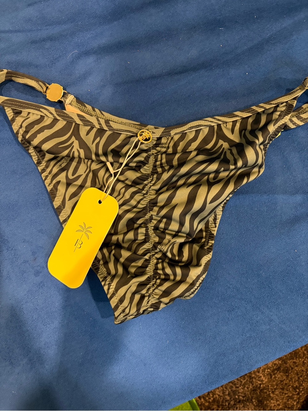 Zebra-Print Olive & Black Scrunch Bikini Bottom - Women's Swim